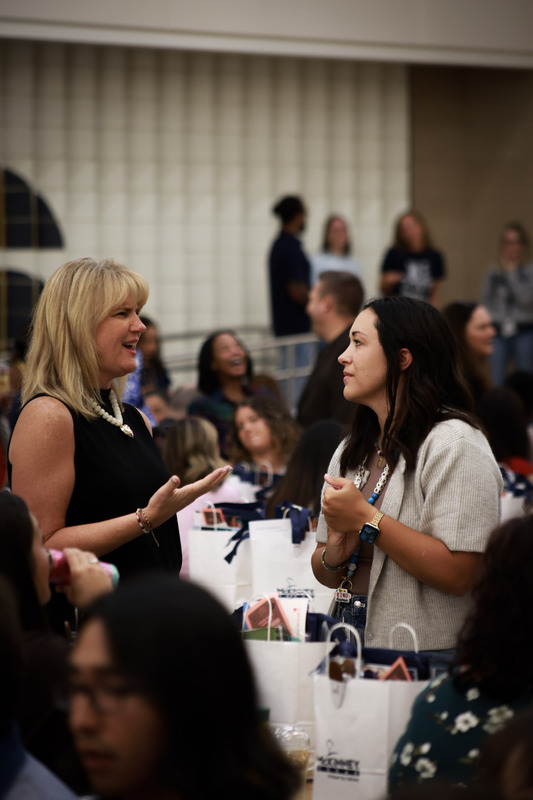 two women talking
