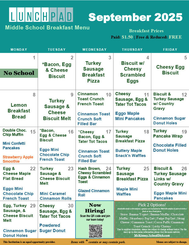 Breakfast menu