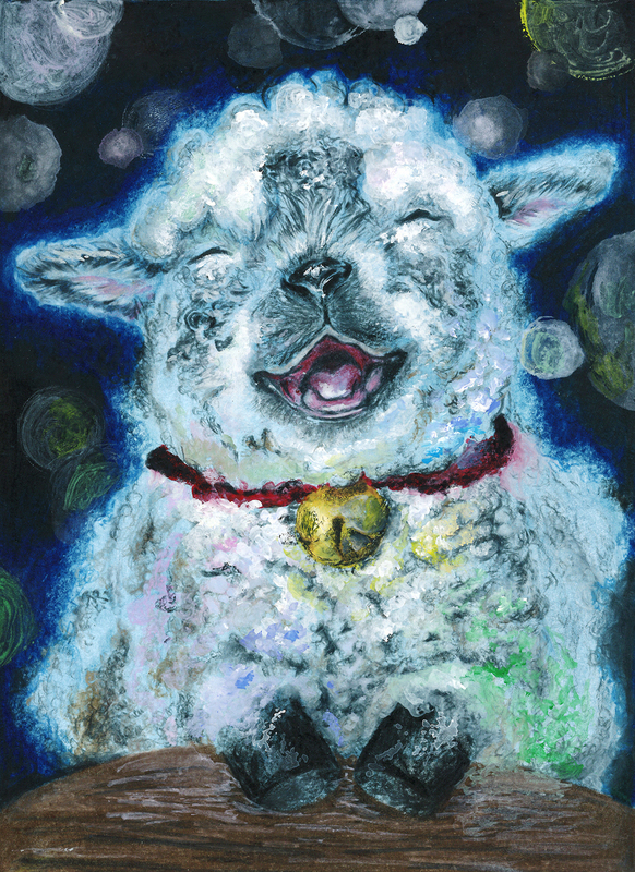 art piece of lamb with smiling expression