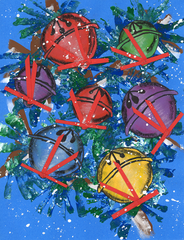 art piece depicting Christmas bells in a cluster