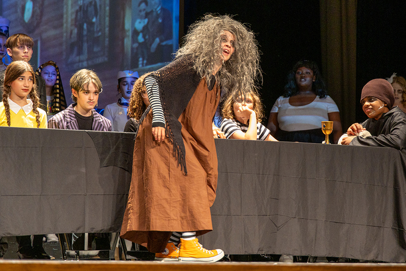 character onstage during performance