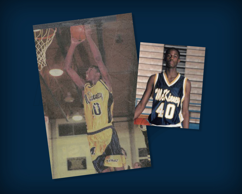 old newspaper action photo dunking in basketball game and individual photo for team