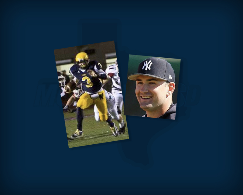 New York yankees head shot of Lipka and Lipka running the ball in a high school football game