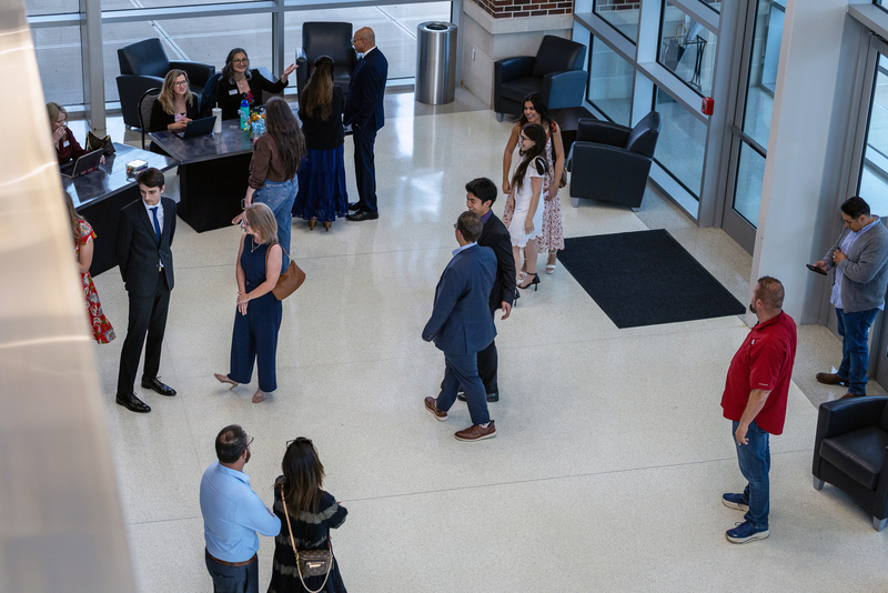 lobby with people entering