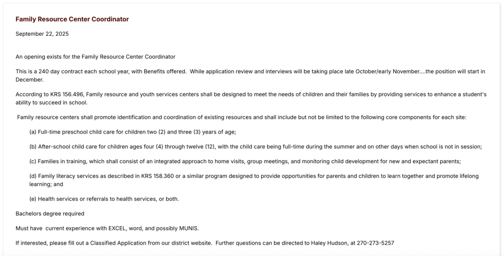 FRC Coordinator Job Posting