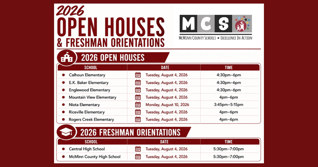 McMinn County Schools Open Houses and Freshman Orienations