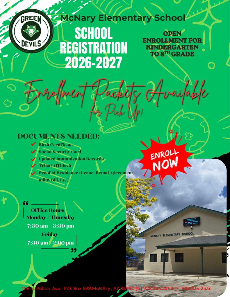 McNary Elementary School Registration 2026-2027 Enrollment Packets Available in the Office