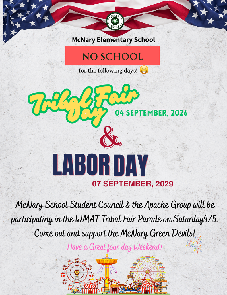 There will be No School on Friday September 4 and Monday September7, 2026. Have a great weekend!