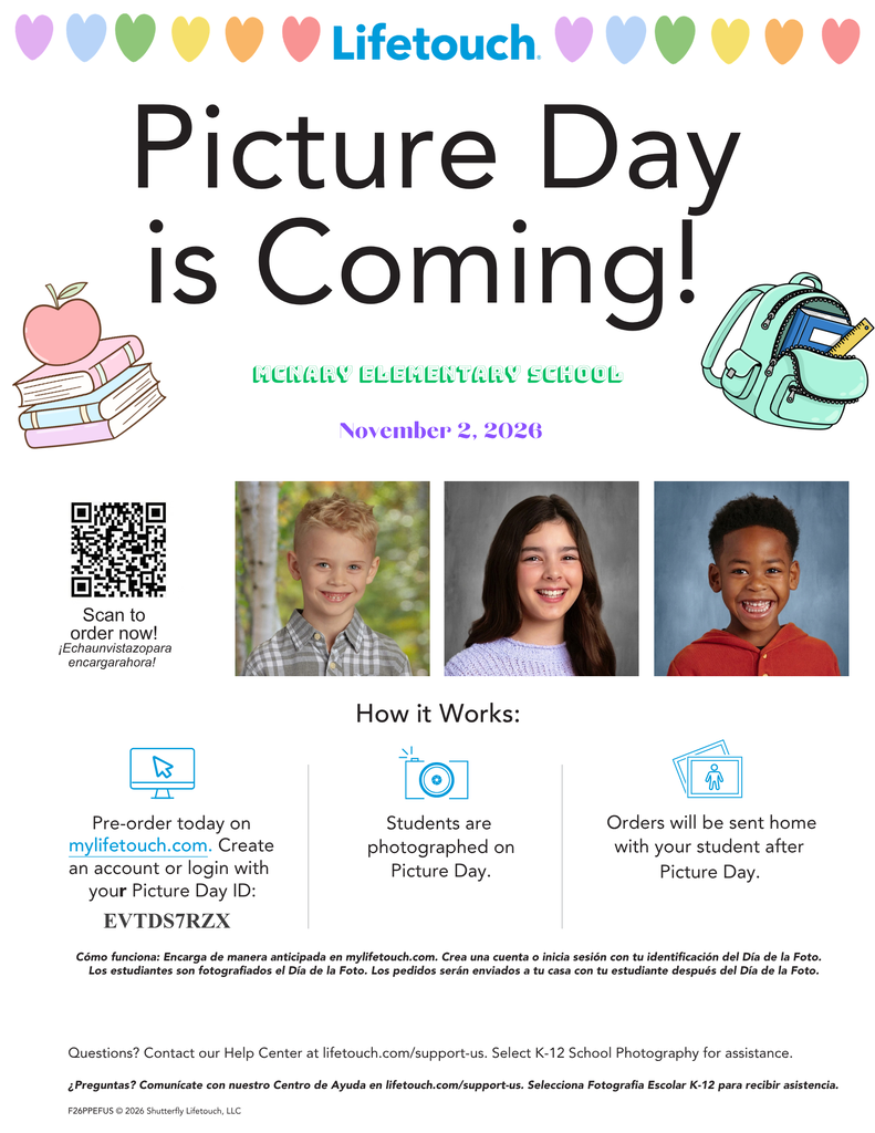 McNary School Picture Day is Monday, November 2, 2026! 