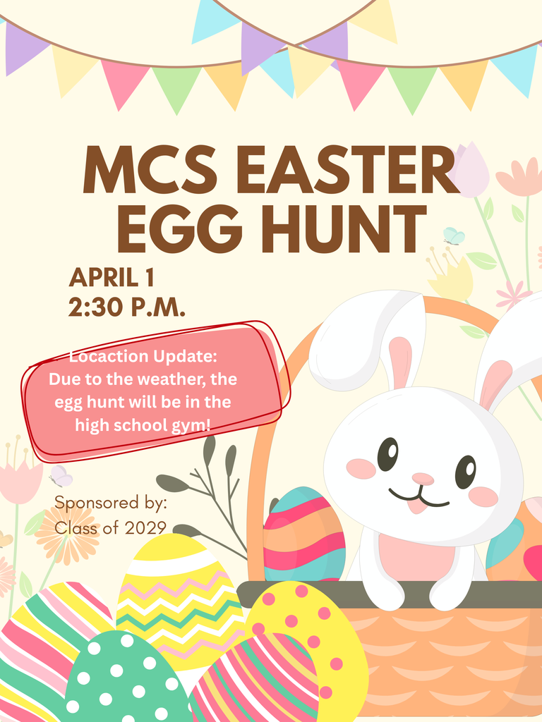 Egg hunt moved to the high school gym at 2:30 today, April 1st.  