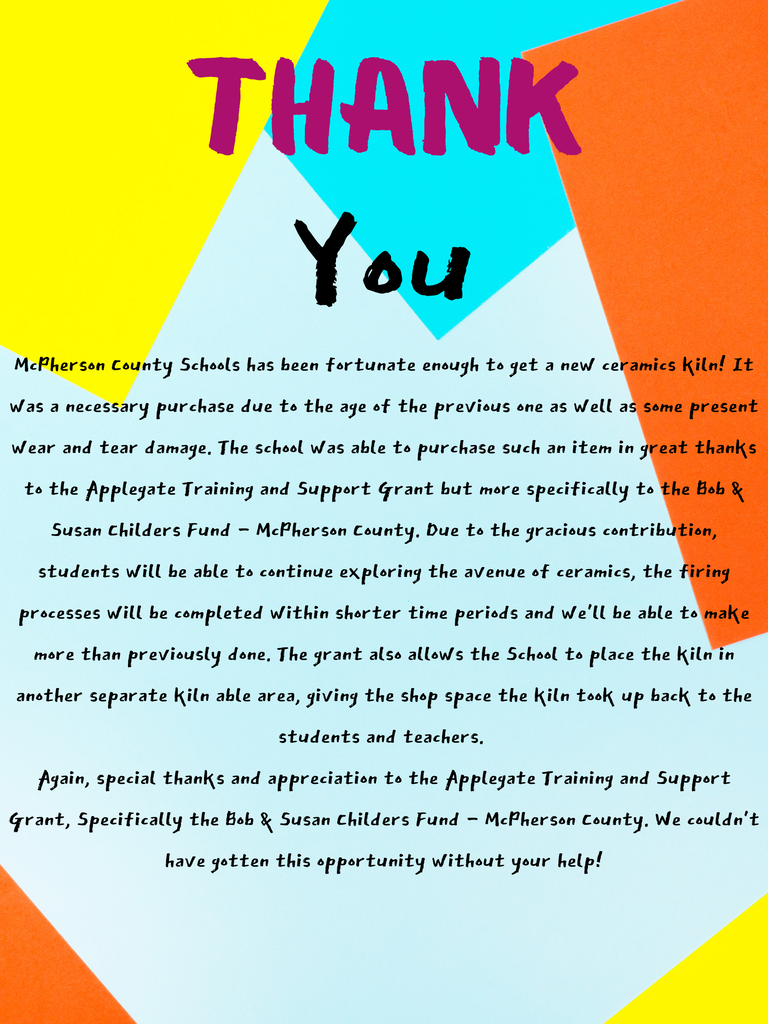 Thank you to the Applegate grant/Bob and Susan Childer's Fund.