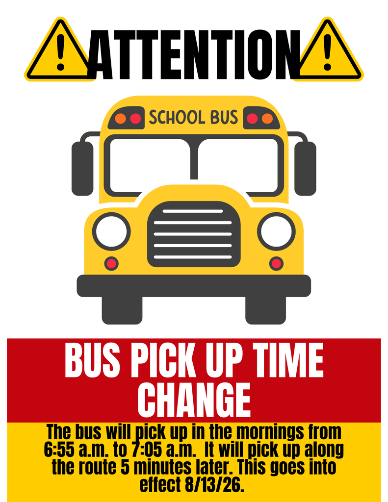 Bus time change will be 5 minutes later.