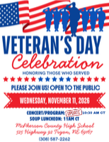 New time on Veteran's Day program, 10:30 a.m.