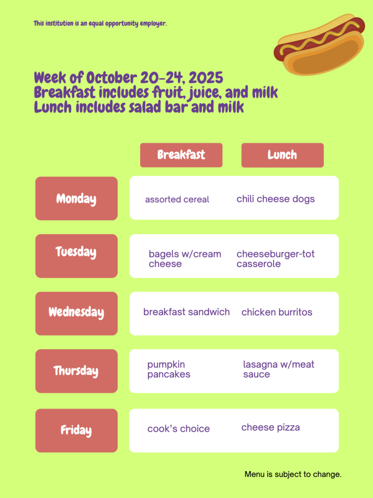 Menu October 20-24