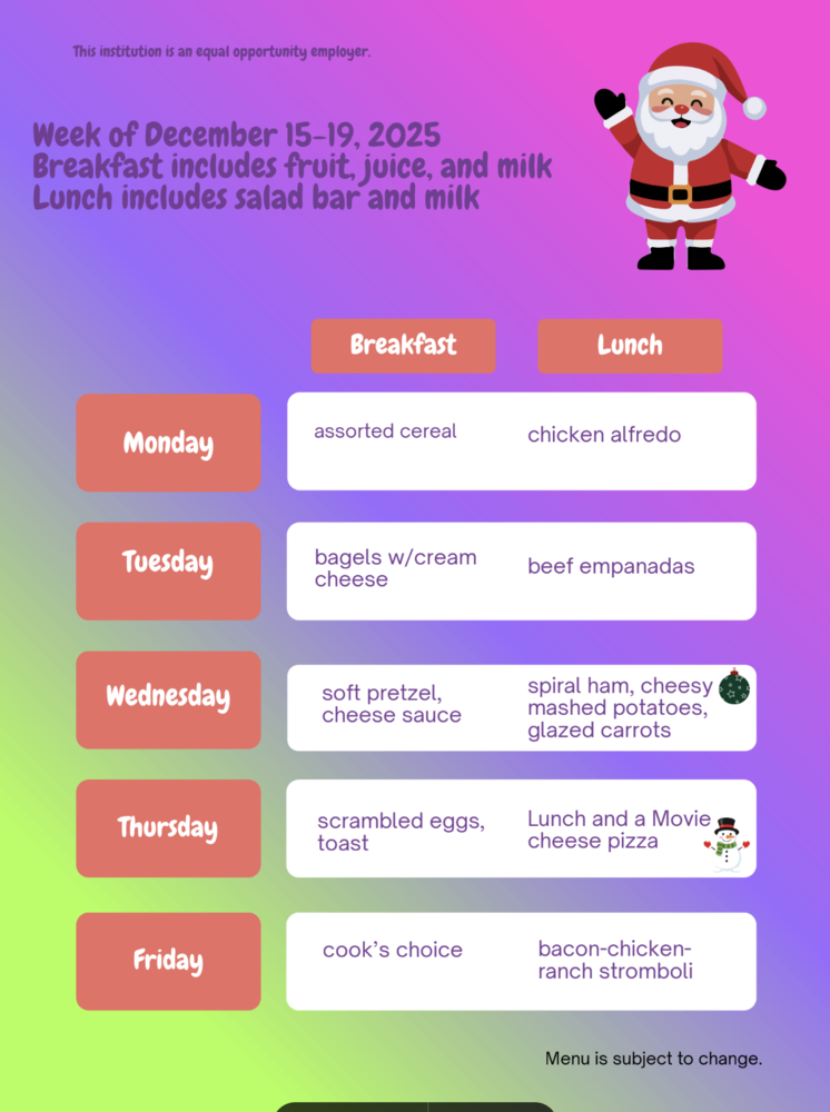 Menu December 15-19