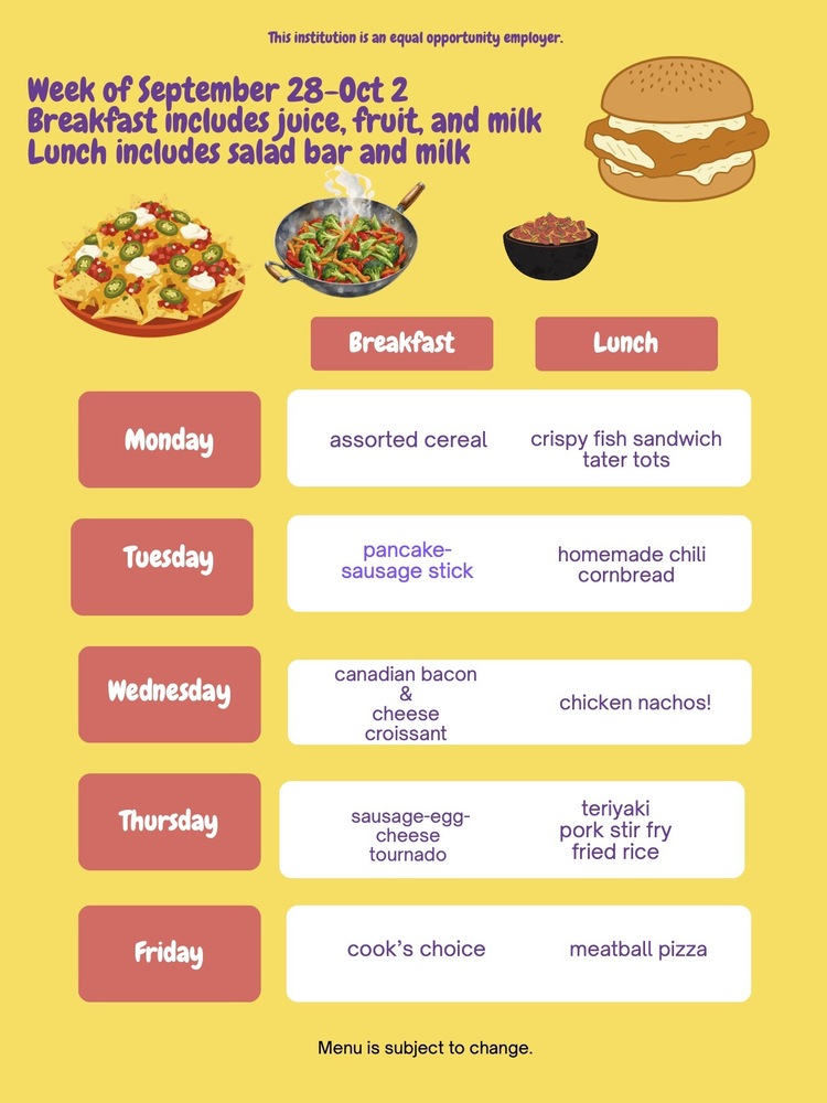 Menu September 28-October 2