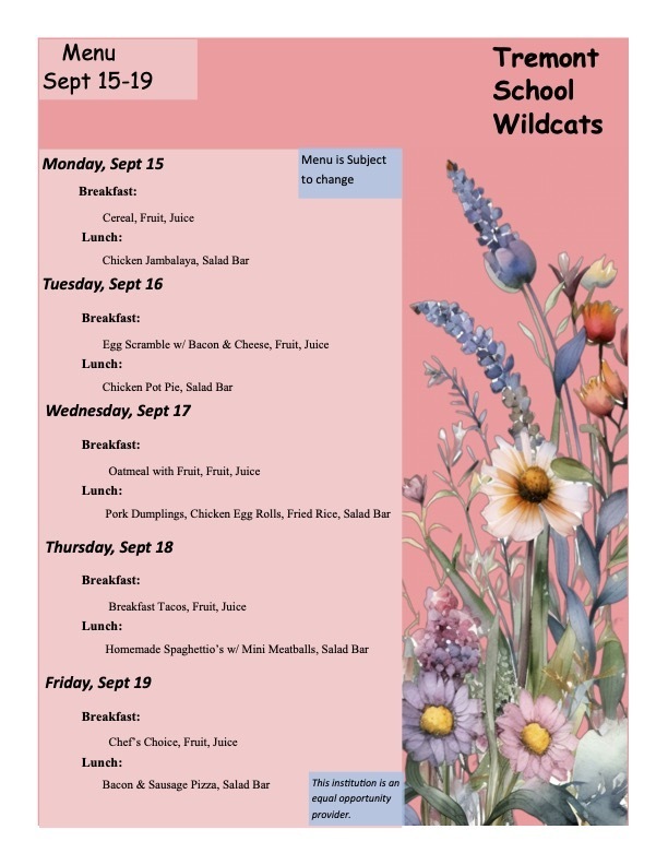 Menu September 15-19