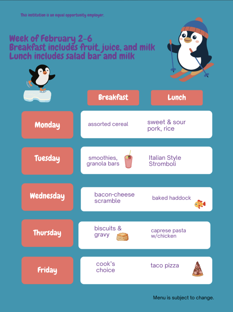 Menu February 2-6