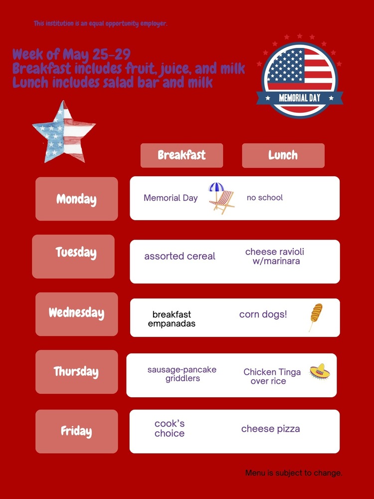 Menu May 25-29