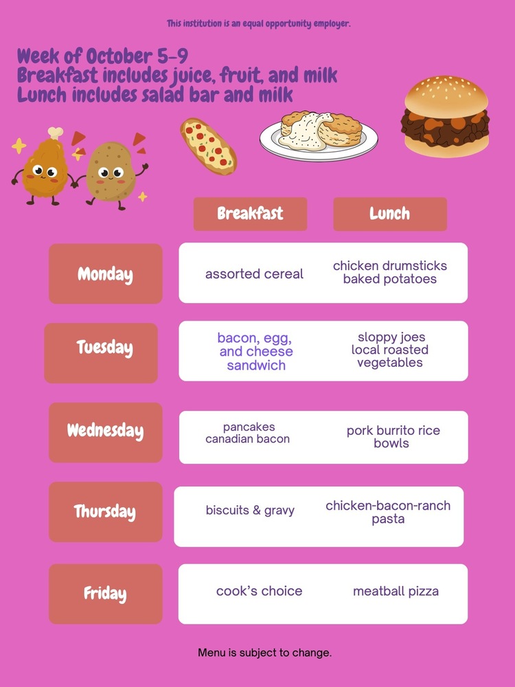 Menu October 5-9