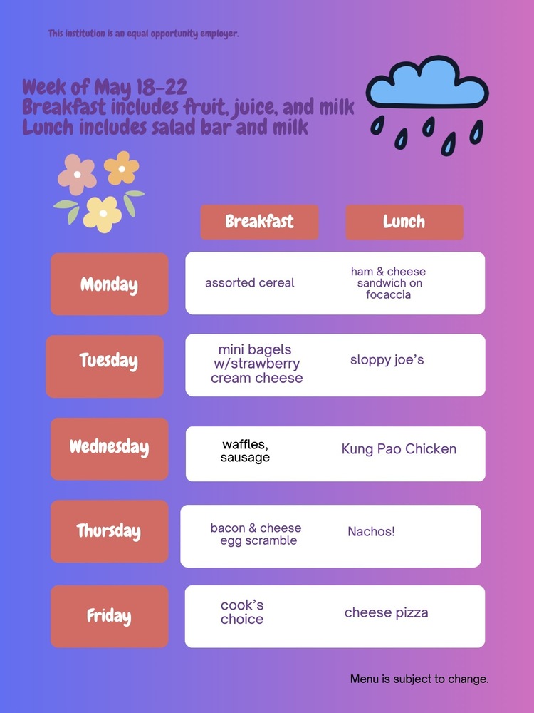 Menu May 18-22