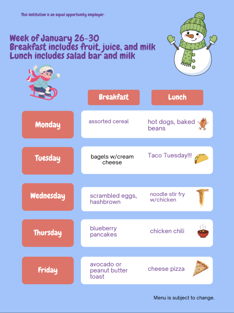 Menu January 26-30