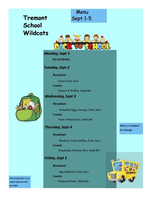 Menu September 1-5
