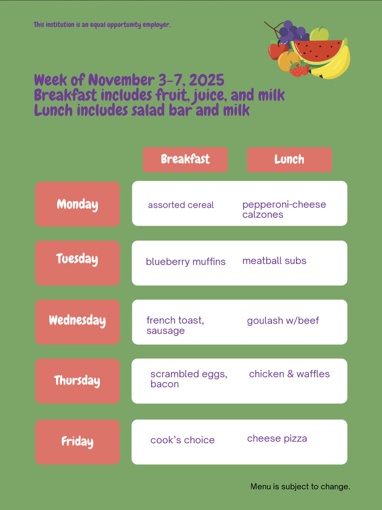 Menu November 3-7