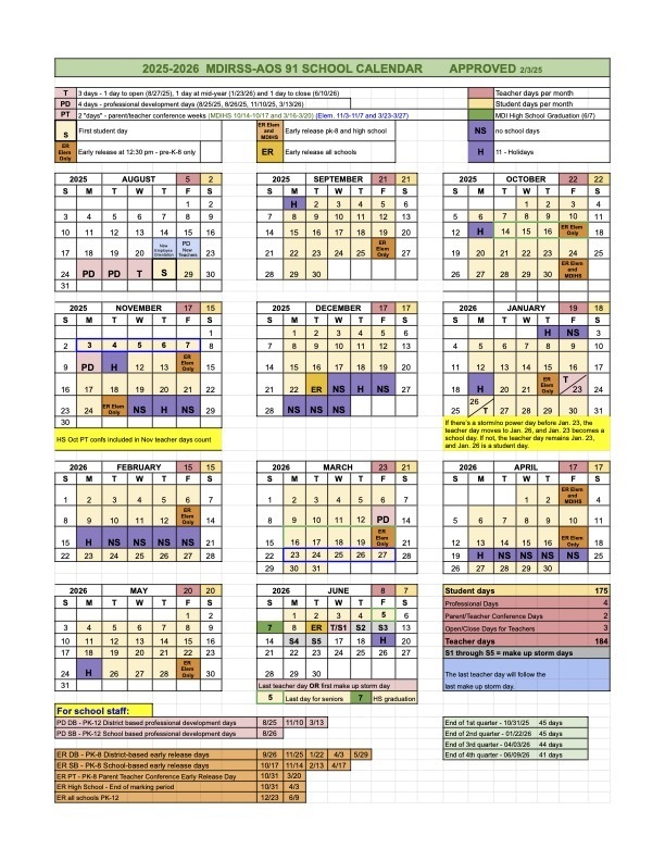 2025-2026 School Calendar