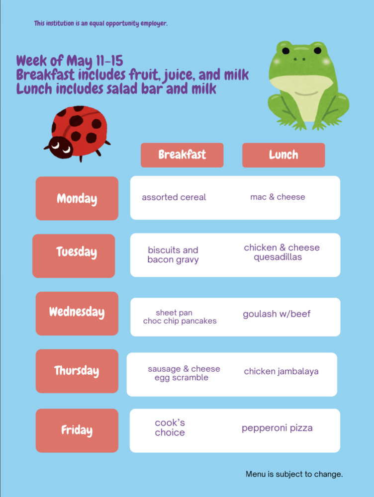 Menu May 11-15