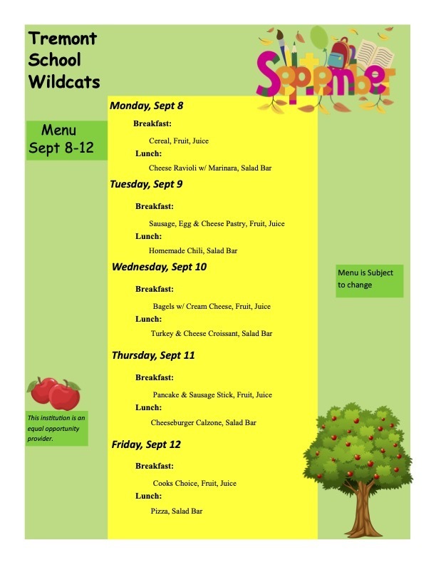 Menu September 8-12