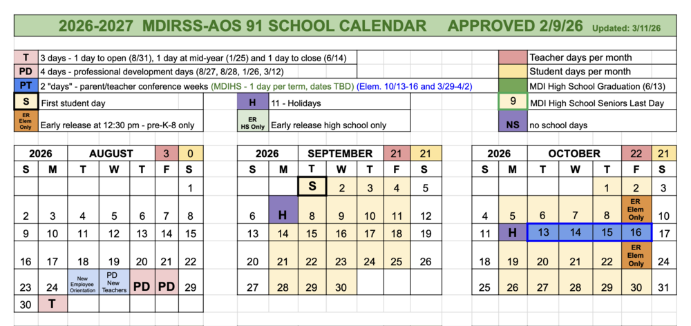 2025-2026 MDIHS School Calendar