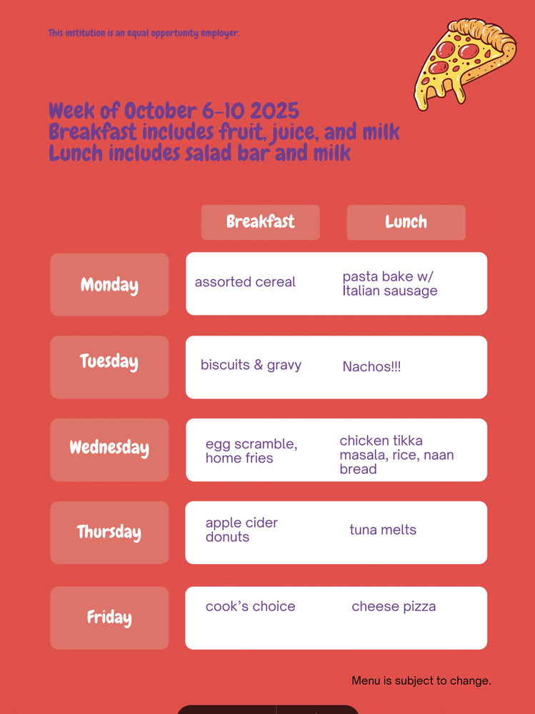 Menu October 6-10