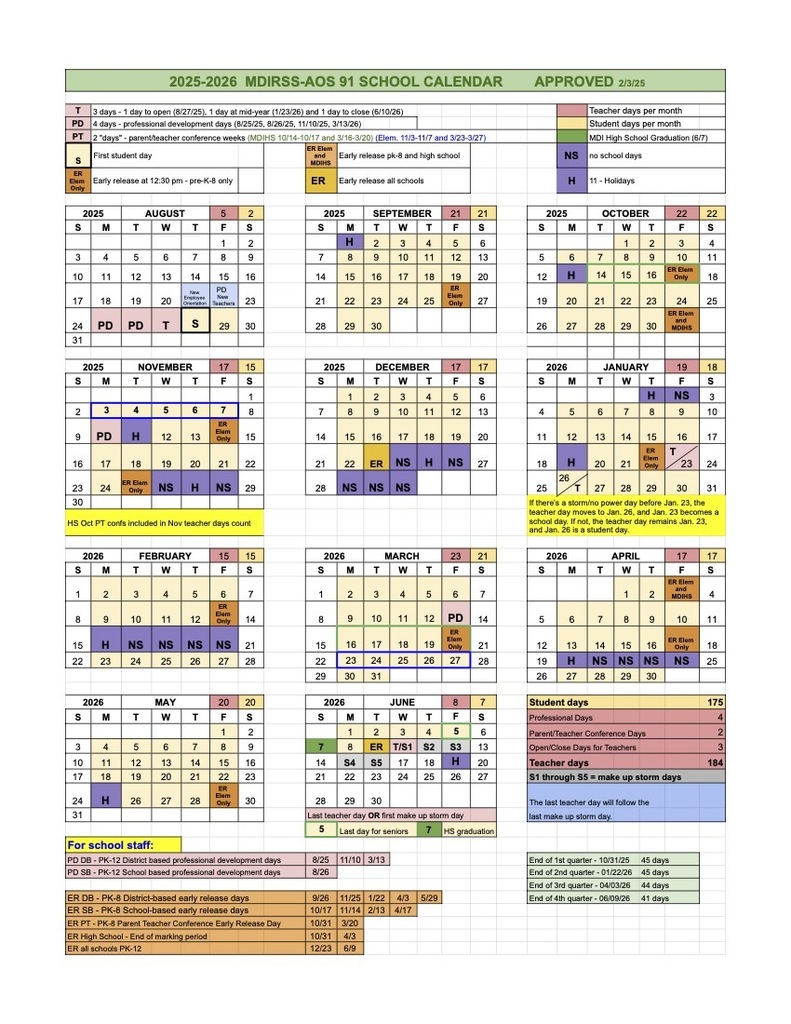 25-26 MDIRSS School Calendar