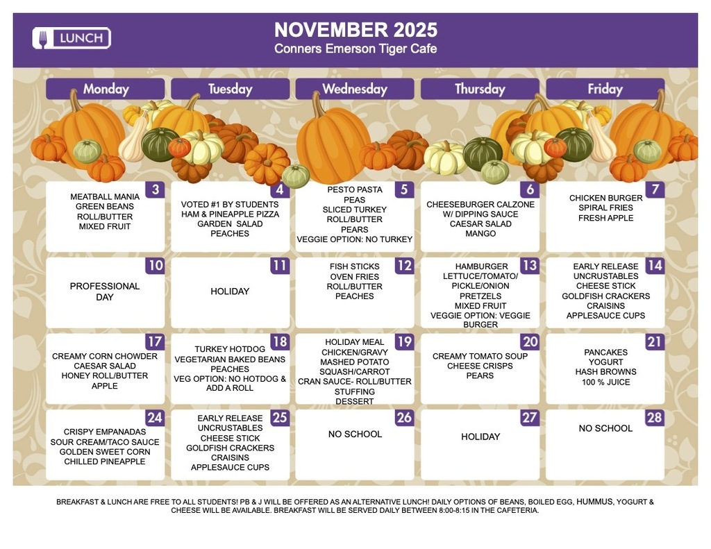 November 2025 Cafe Lunch Menu