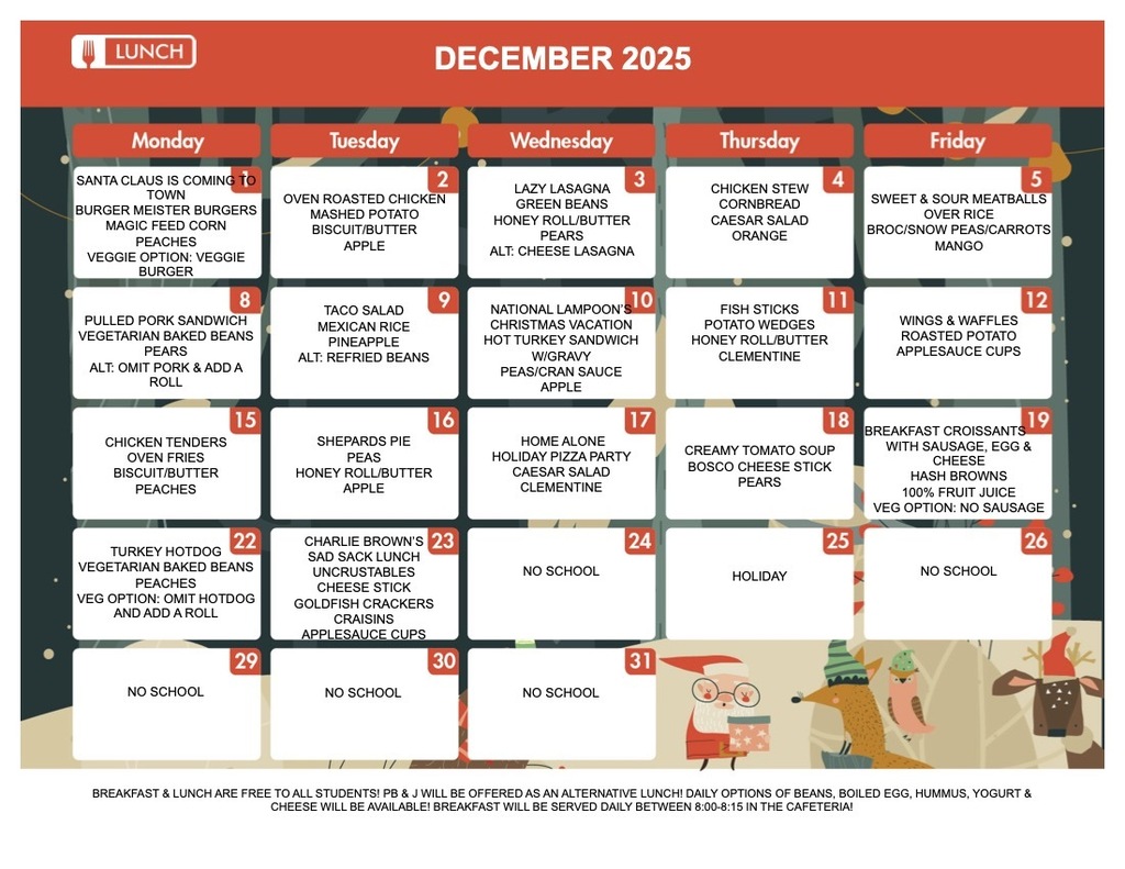 December Cafe Lunch Menu