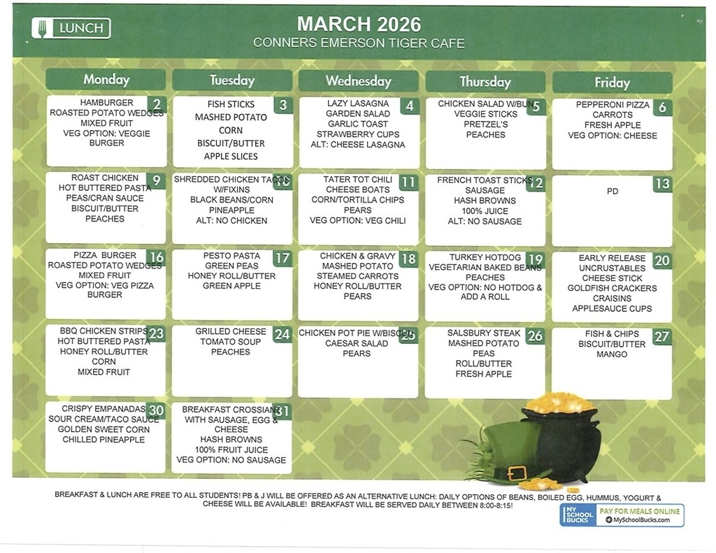 March Lunch Menu