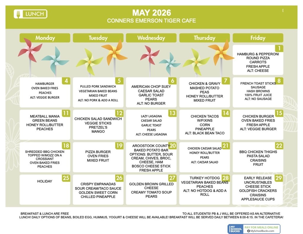 May Lunch Menu
