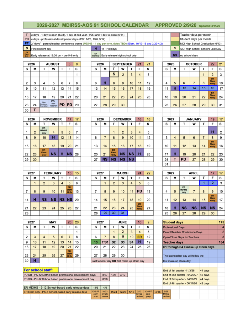 2026-2027 SCHOOL CALENDAR
