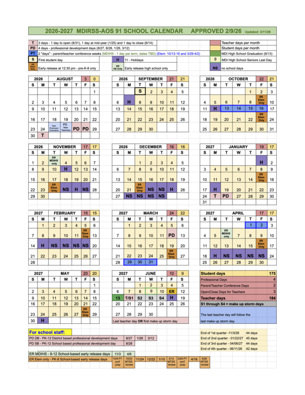 School Calendar 26-27