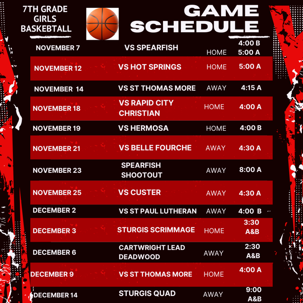 7th Grade Girls Basketball Schedule