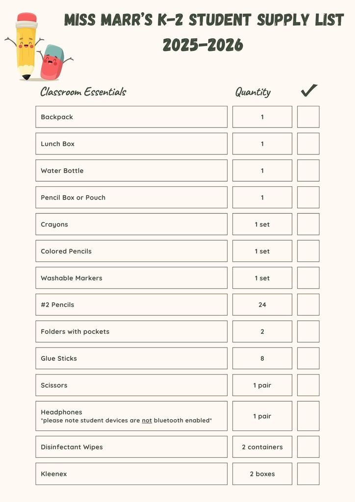 CMCS KG-2nd Grade Supply List