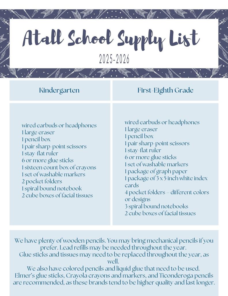 Atall School Supply Lists
