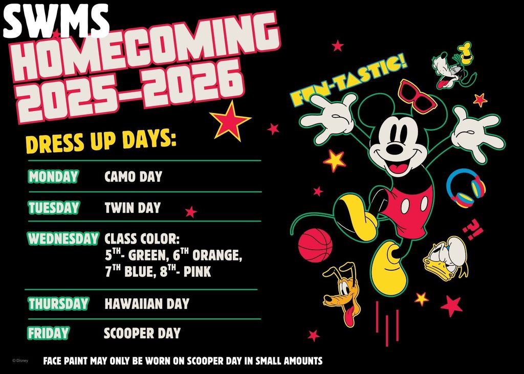 SWMS Homecoming Dress Up Days Sept 15th- Sept 19th