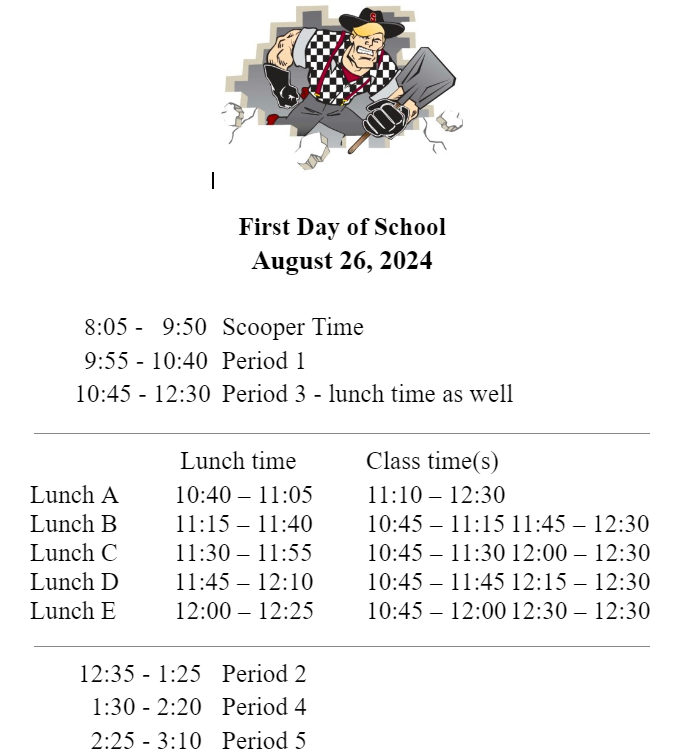 SBHS First Day Schedule