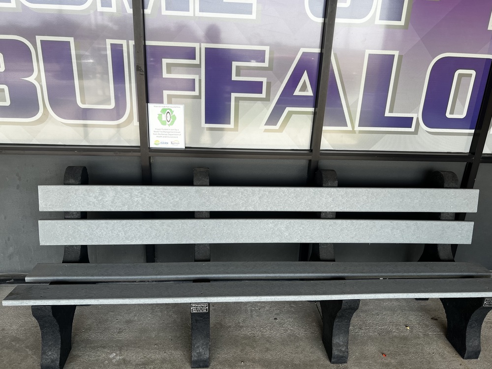 New benches purchased with a matching Waste Tire Grant from the Kansas Department of Health and Environment.