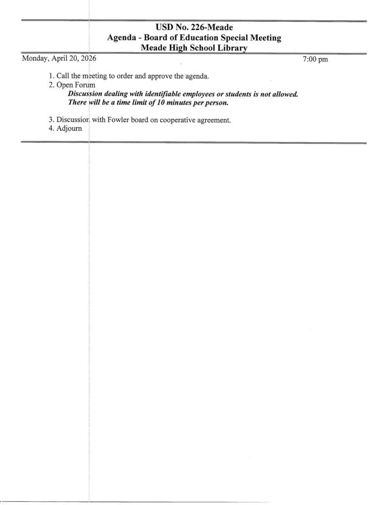 Special Meeting Agenda