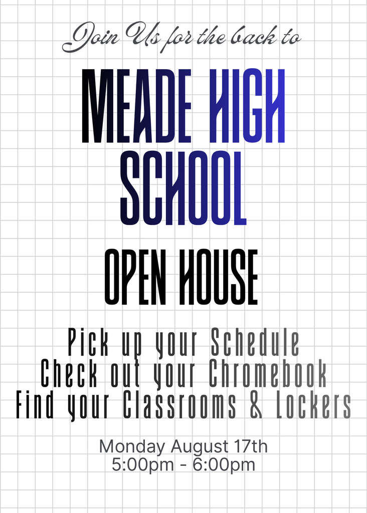 High School Open House; Monday August 17th from 5:00pm to 6:00pm
