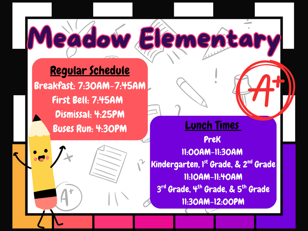 Meadow Elementary Schedule / Lunch Times