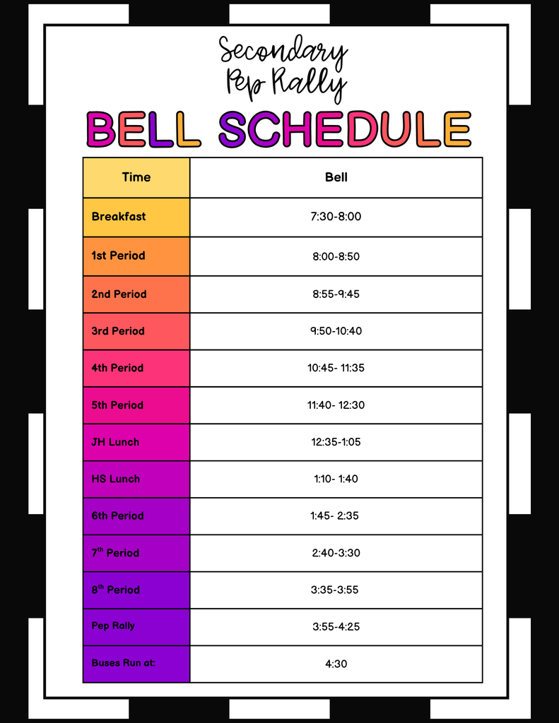 Pep Rally Schedule